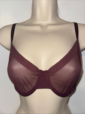 Auden Unlined Demi Coverage Underwire Bra Sheer Mesh Womens 38C Maroon